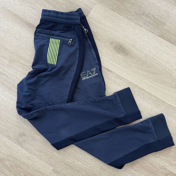 Emporio Armani EA7 Jogger Sz Small Blue Green Drawstring Sweatpants Men Unisex - Picture 1 of 13